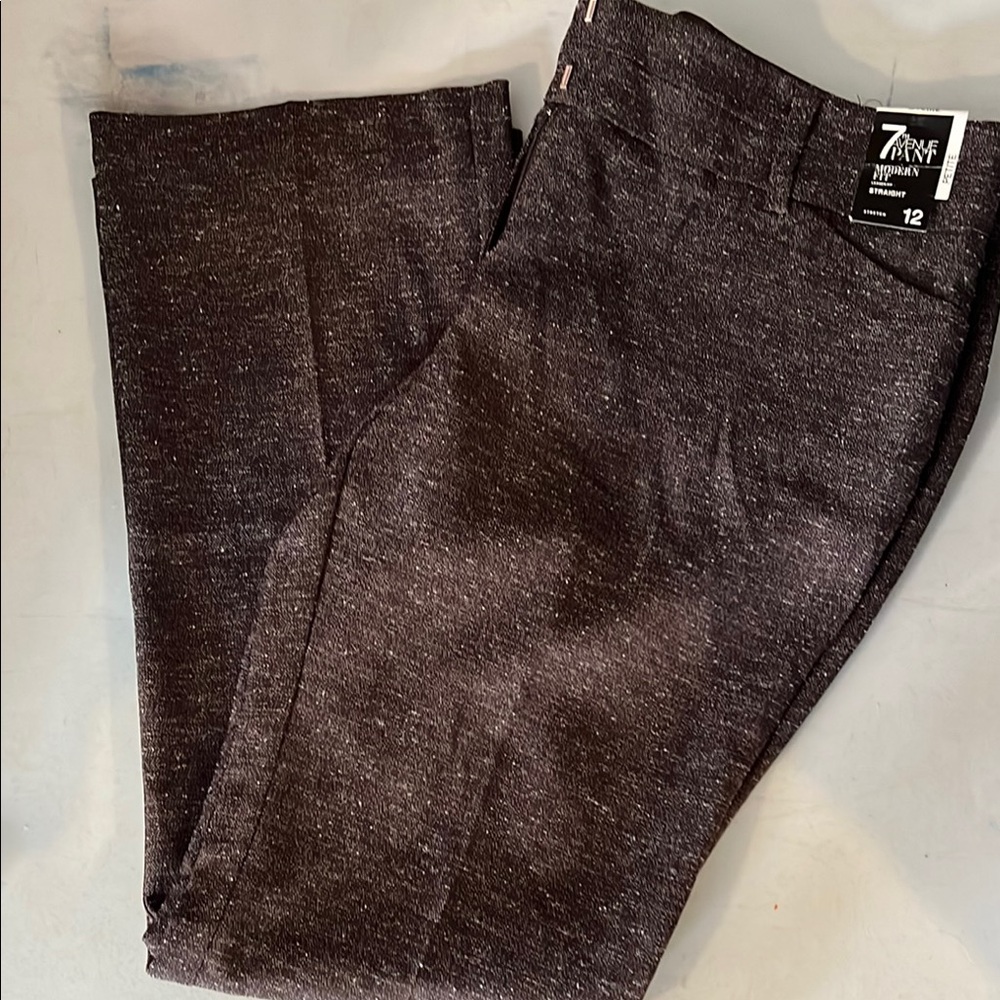 New York & Company Brown Straight Leg Trousers with Textured Fabric